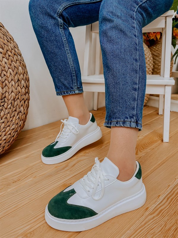 Beyaz Yeşil (Chicago) Kadın Bağcıklı Sneakers