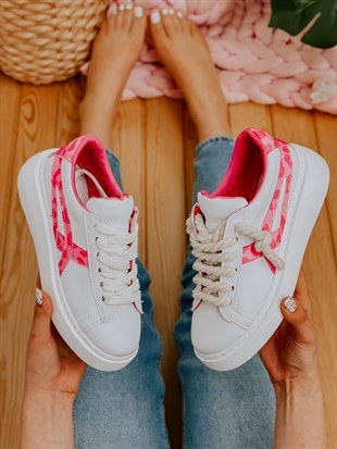Beyaz Fuşya (Kansas) Kadın Bağcıklı Sneakers