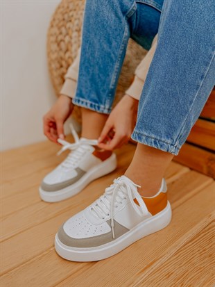 Beyaz Gri (Utah) Kadın Bağcıklı Sneakers