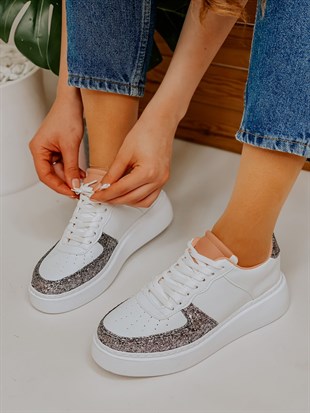 Beyaz Gümüş (Utah) Kadın Bağcıklı Sneakers