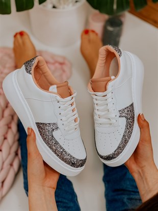 Beyaz Gümüş (Utah) Kadın Bağcıklı Sneakers