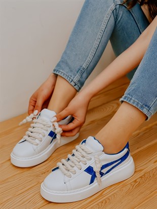 Beyaz Mavi (Kansas) Kadın Bağcıklı Sneakers