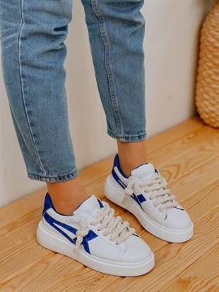 Beyaz Mavi (Kansas) Kadın Bağcıklı Sneakers