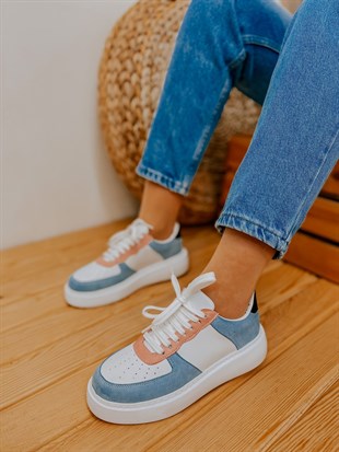 Beyaz Mavi (Utah) Kadın Bağcıklı Sneakers