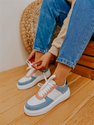 Beyaz Mavi (Utah) Kadın Bağcıklı Sneakers