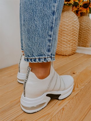 Beyaz Triko (Vegas) Taş Detay Kadın Sneakers