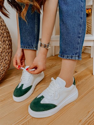 Beyaz Yeşil (Chicago) Kadın Bağcıklı Sneakers