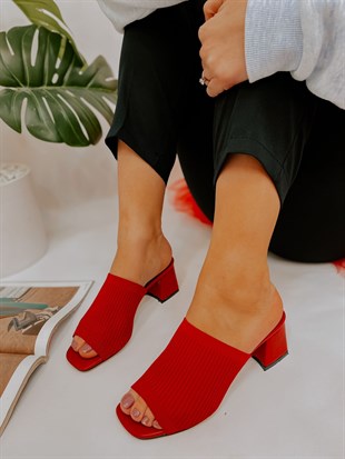 Kırmızı Triko (Chile) Kadın Topuklu Terlik