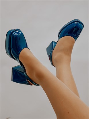 Lacivert Rugan (Jeremy) Platform Kadın Topuklu Ayakkabı