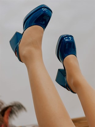 Lacivert Rugan (Jeremy) Platform Kadın Topuklu Ayakkabı