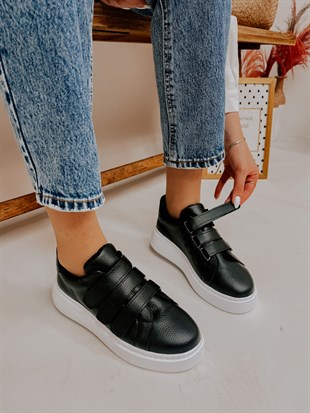 Siyah Deri (Montana) Kadın Cırtlı Sneakers
