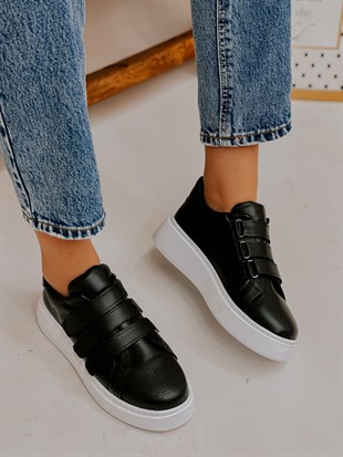 Siyah Deri (Montana) Kadın Cırtlı Sneakers