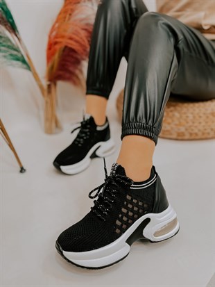 Siyah Triko (Stan) Kadın Bağcıklı Sneakers