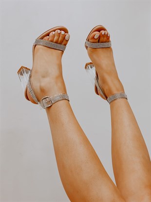 Ten Deri (Paris) Taş Detay Kadın Topuklu Sandalet
